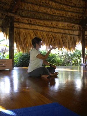Monica Voss teaching in ajoupa, Tobago