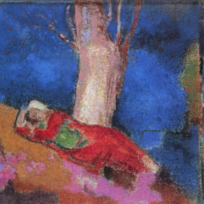 painting of woman reclining under a tree