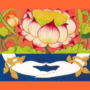 colourful painting with hand in Mudra