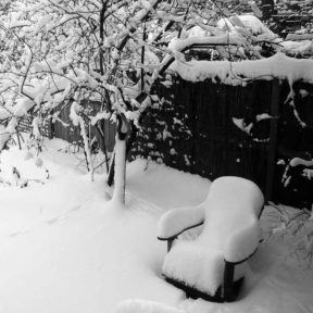 snowy chair in garden